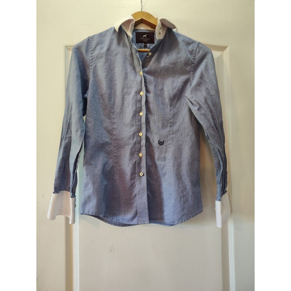 Sacoor Brother Women's Blue & White Dress Shirt Size 38/12 Small